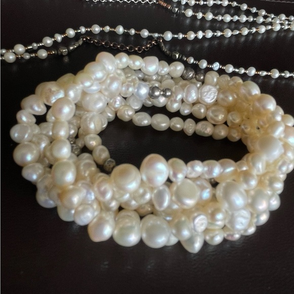 Silpada pearl necklace, 7 stretch bracelets, and a cuff with dangle charm - Picture 3 of 6